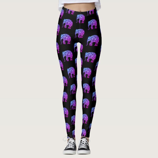 Legging Sparkly purple blue ombre Elephant pattern black (Frente)