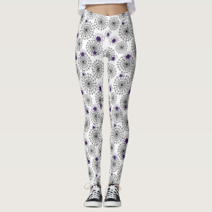 Legging Spiderweb e aranhas roxas Padrão Branco do Dia das