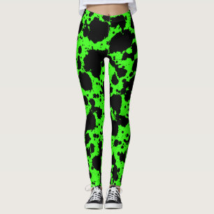Legging Splatter preto e verde-claro moderno da pintura
