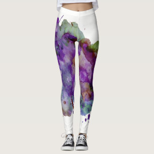 Legging Splatter verde & roxo original da pintura da