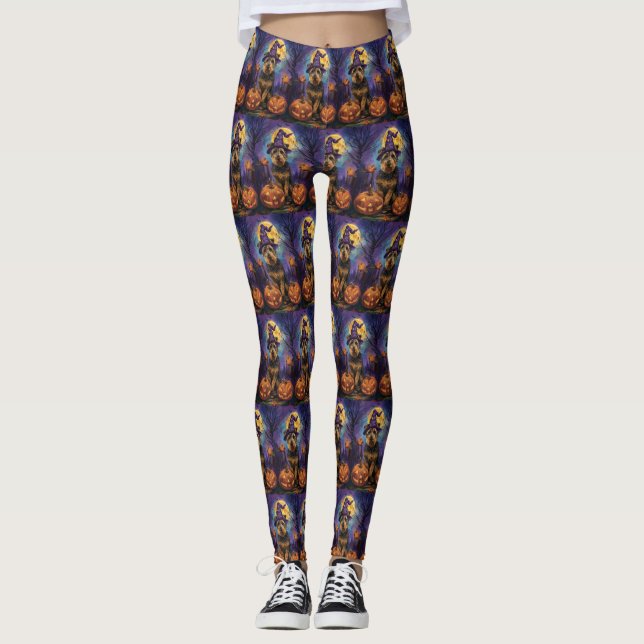 Legging Spooky Airedale Halloween Witch e Pumpkin (Frente)
