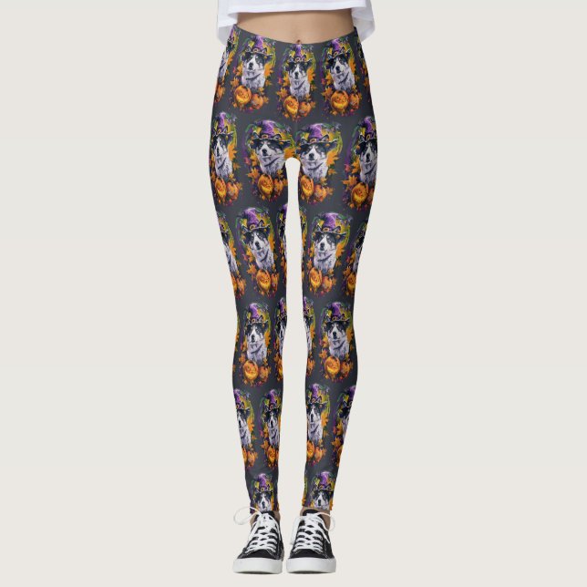 Legging Spooky Akita Halloween Witch e Pumpkin (Frente)