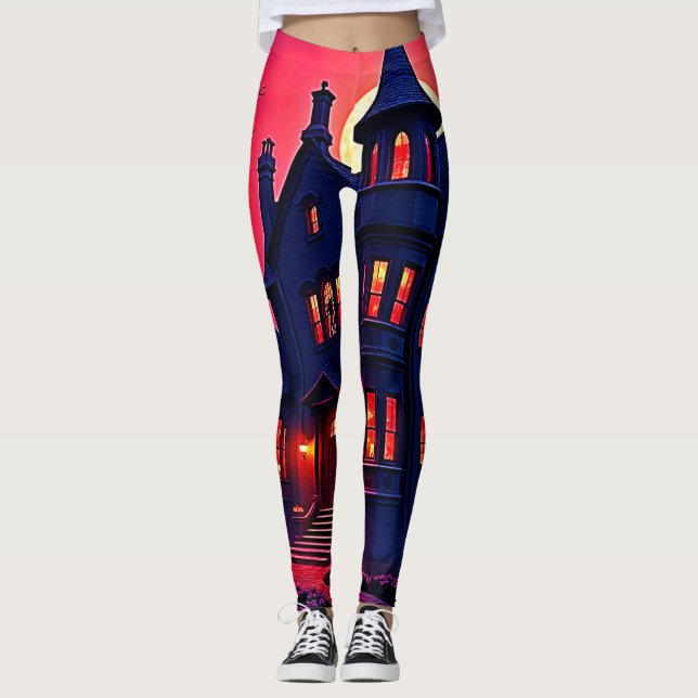 Legging Spooky Haunted House em Dusk Design (Frente)