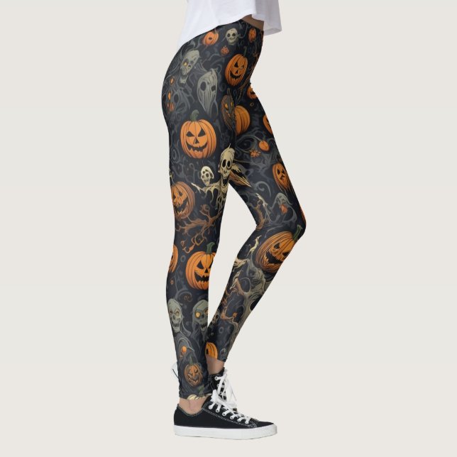 Legging Spooky Pumpkins e Scary Ghosts Design (Direita)