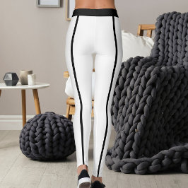 Legging Sports Women Modern Elegant White Black Stripes