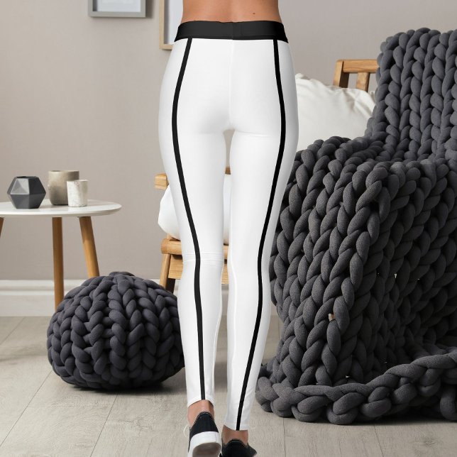Legging Sports Women Modern Elegant White Black Stripes (Criador carregado)