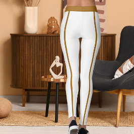 Legging Sports Women Modern Elegant White Brown Stripes