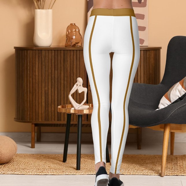 Legging Sports Women Modern Elegant White Brown Stripes (Criador carregado)