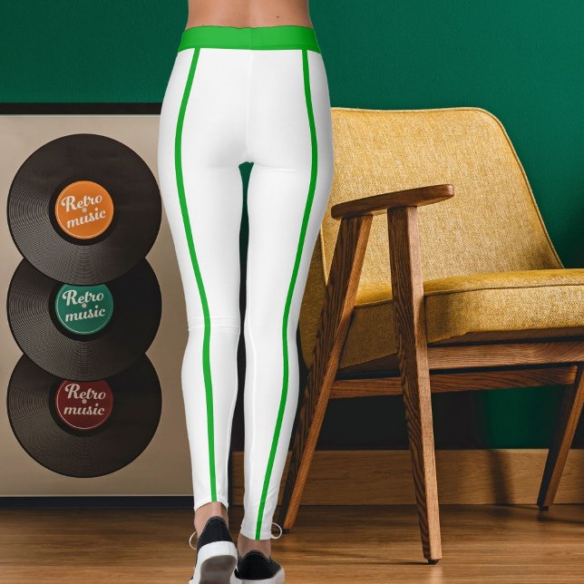 Legging Sports Women Modern Elegant White Green Stripes (Criador carregado)