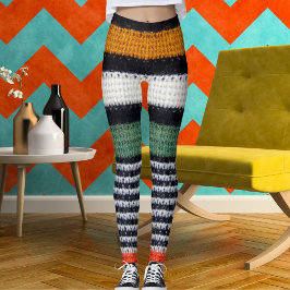 Legging Sporty Women Striped Wool Texture Knitted Pattern 