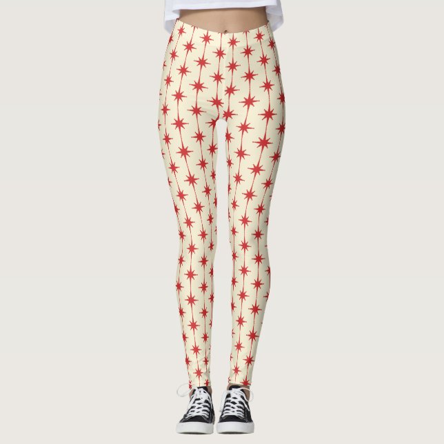 Legging Starbursts de 50 de Idade Atômica - Vermelho e Cre (Frente)