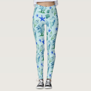 Legging Starfish De Coral De Seashell De Praia Moderna