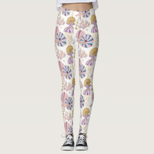 Legging Starfish Seashell Blue Puro Oceano Rosa Náutico