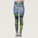 Legging Starry Night Vincent van Gogh<br><div class="desc">Algodão em Cordeville. Vincent Willem van Gogh. Paisagem noturna em tons azuis e amarelos escuros. Há uma ponte sobre o rio. No primeiro plano,  um homem e uma mulher caminham pelo cais. As estrelas estão brilhando no céu. Reprodução de famosas imagens de arte no dominio público.</div>