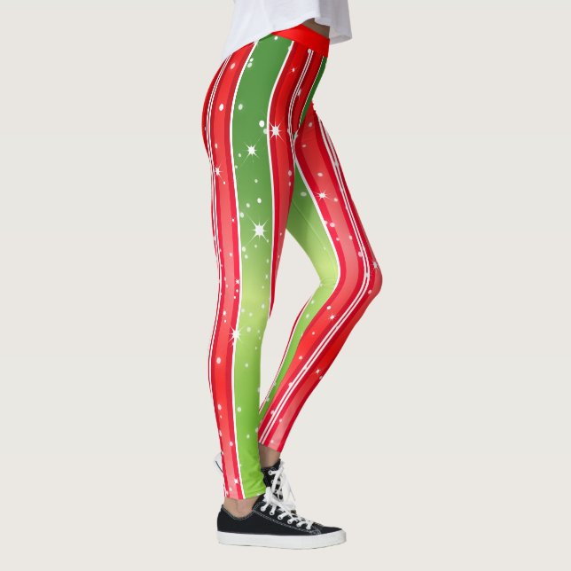 Legging Starry Snowy Red Green White com faixas verticais (Direita)