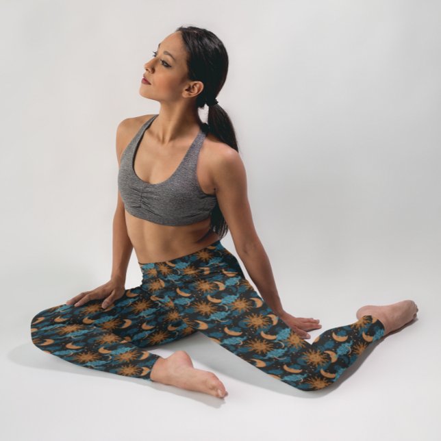 Legging Stars Sun Moon Celestial Padrão Preto (Criador carregado)