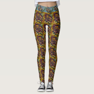 Legging Steampunk Fairytale Gilded Brass Leafy Vine Impres