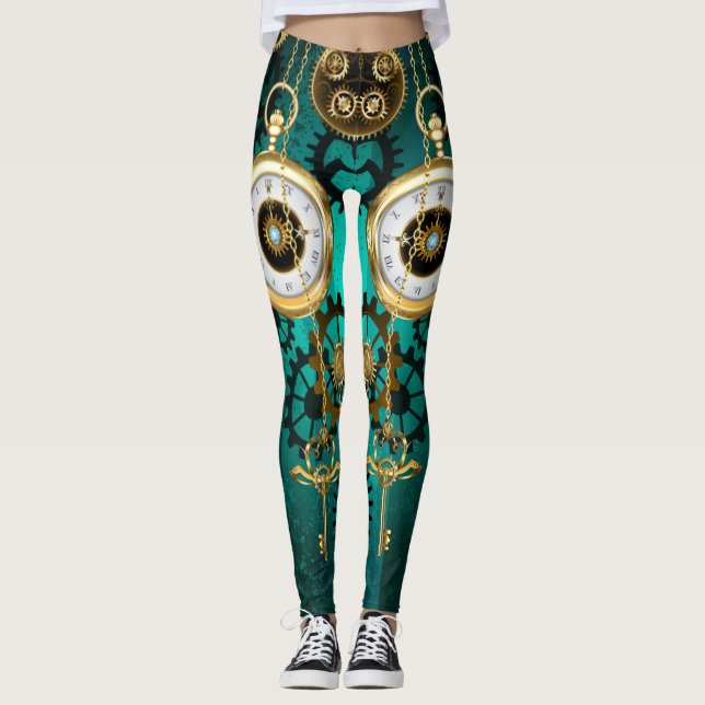 Legging Steampunk Jewelry Watch em um fundo verde (Frente)