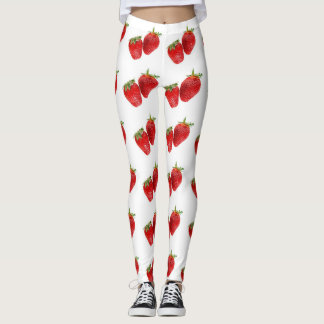 Legging Strawberry Seamless Pattern – Cute Red Fruit on Wh