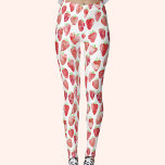 Legging Strawberry Watercolor<br><div class="desc">Padrão de aquarela de morango doce em vermelho,  rosa e branco. Arte original de Nic Squirrell.</div>