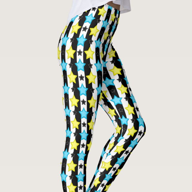 Legging Striped Blue Yellow Stars Pattern Design  (Criador carregado)