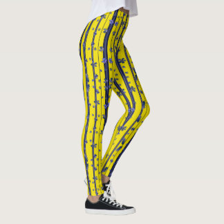 Legging Stripes - Azul e Amarelo (com flores)