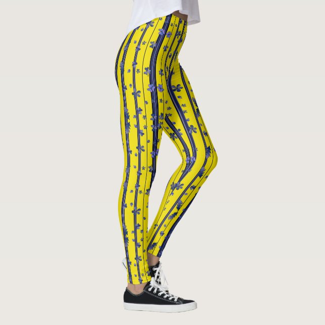 Legging Stripes - Azul e Amarelo (com flores) (Direita)
