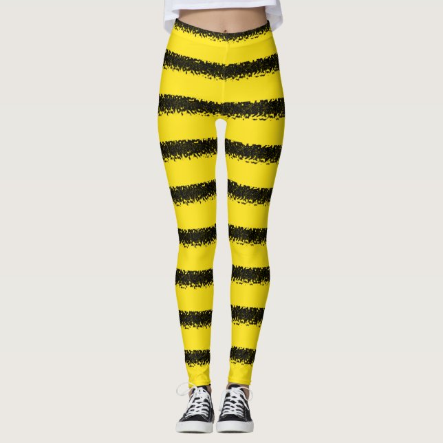 Legging Stripes de inspiração de abelhas Pretas, Amarelas (Frente)