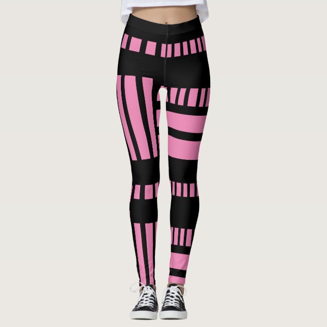 Legging Stripes.Preto Branco 01 Rosa BG (Frente)