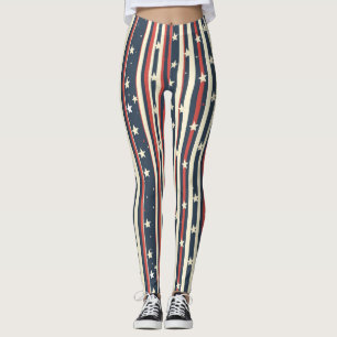 Legging Stripes Vermelhos, Brancos e Azuis com Estrelas (2