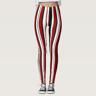 Legging Stripes Verticais Pretas Vermelhas e Brancas