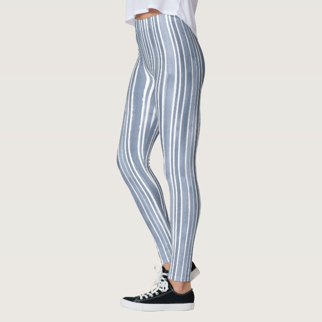 Legging Stylish Blue Hand Painted Striped Yoga Exercise (Esquerda)