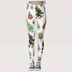 Legging Stylish Christmas Tree Jewel Pattern White