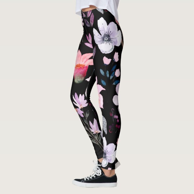 Legging stylish colorful watercolor flowers pattern (Esquerda)