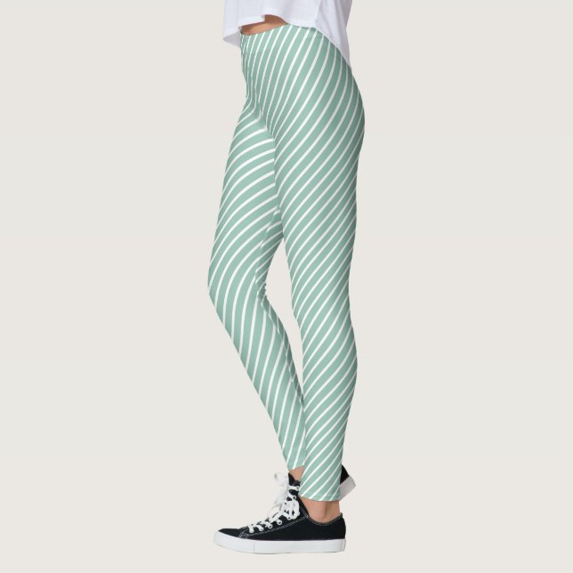 Legging Stylish Duck Egg Blue Diagonal Striped Exercise (Esquerda)