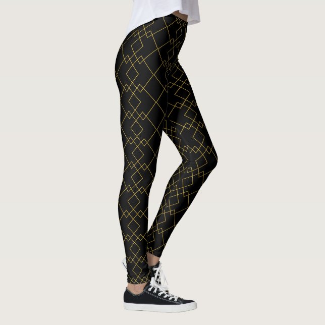 Legging Stylish Gold Geometric Box Design Black (Direita)