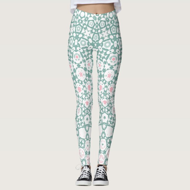 Legging Stylish Modern Geometric Green Pink (Frente)