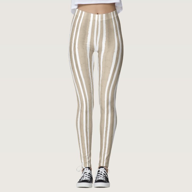 Legging Stylish Taupe Hand Painted Striped Yoga Exercise (Frente)