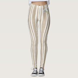 Legging Stylish Taupe Striped Watercolor Daisy Exercise