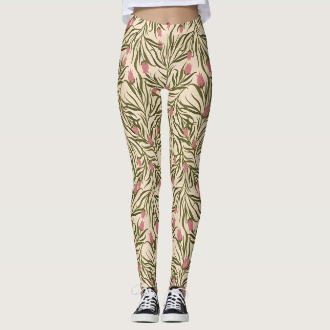 Legging Stylized pink bell-shaped floral pattern (Frente)