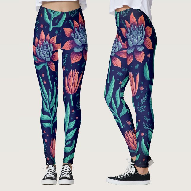 Legging Suculentas Florais Vermelhas e Verdes de Jardim Ou (Criador carregado)