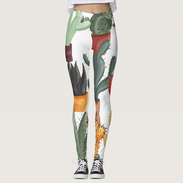 Legging Suculentes, cactos: padrão floral fofo. (Frente)