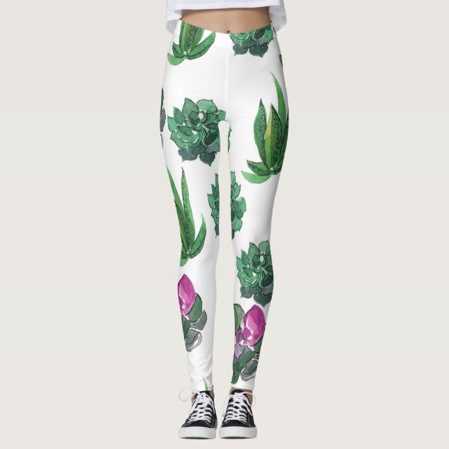 Legging Suculentes de Aquarela Design (Frente)