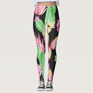 Legging Suculentes de aquarelas: padrão floral de cacto.