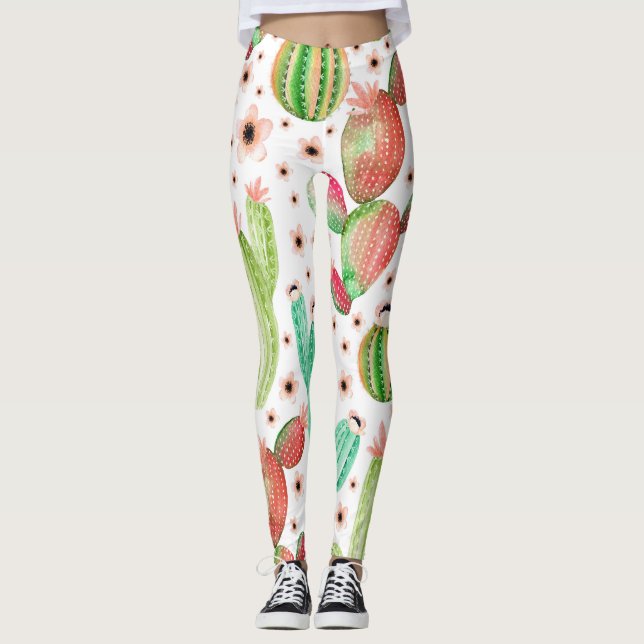 Legging Suculentes de aquarelas, padrão sem costura de cac (Frente)