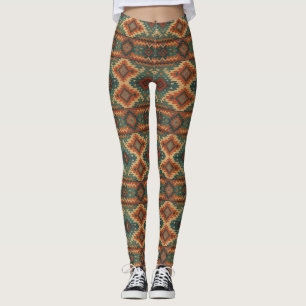 Legging Sudoeste tradicional rústico azul-turquesa & marro