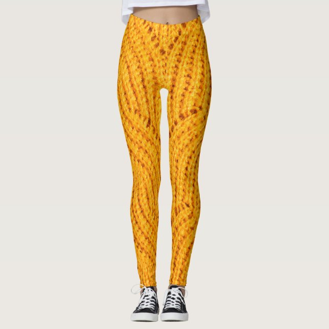 Legging Suéter de malha laranja, fundo texturizado. (Frente)