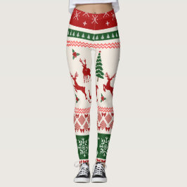 Legging Suéter Feio de Natal Padrão Rena Nórdica