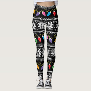 Legging Suéter Feio Luzes de Natal Flocos de Neve Padrão