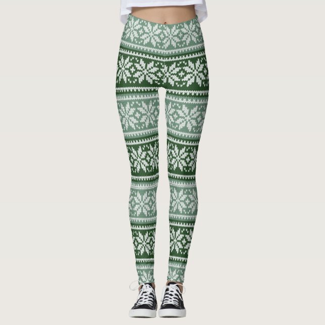 Legging Suéter festivo e verde-frio/floco de neve branco (Frente)